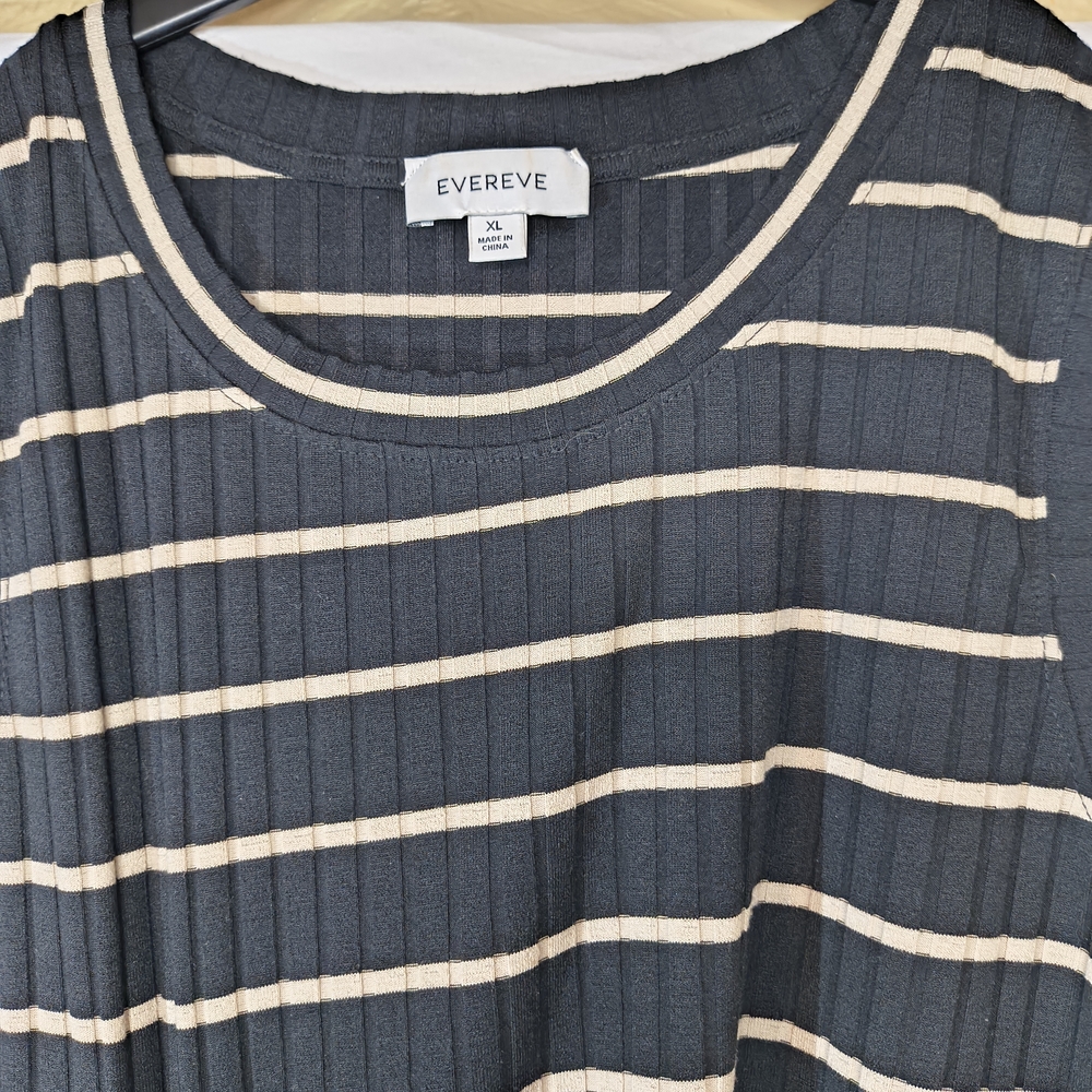 Evereve Black and Cream Striped Tie-Waist Sleeveless Midi Dress - Picture 9 of 11